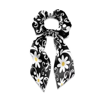 YUVAMAGIMO Daisy Bow Hair Ties Short Hair Scarf wicth Ribbon Bow Scrunchies Satin Scrunchie with Tails Long Bow Braids Ponytail Holders Silk Hair Scrunchies for Women Girls Hair Accessories