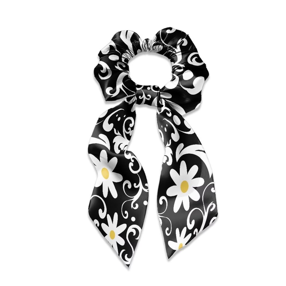 YUVAMAGIMO Daisy Bow Hair Ties Short Hair Scarf wicth Ribbon Bow Scrunchies Satin Scrunchie with Tails Long Bow Braids Ponytail Holders Silk Hair Scrunchies for Women Girls Hair Accessories