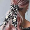 YUVAMAGIMO Daisy Bow Hair Ties Short Hair Scarf wicth Ribbon Bow Scrunchies Satin Scrunchie with Tails Long Bow Braids Ponytail Holders Silk Hair Scrunchies for Women Girls Hair Accessories view 2