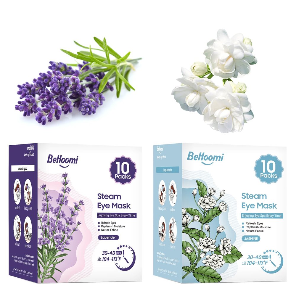 BeHoomi Steam Eye Mask, 20 Packs Heated Eye Mask, Self Heating Disposable SPA Warm Compress for Eyes (Lavender & Jasmine)