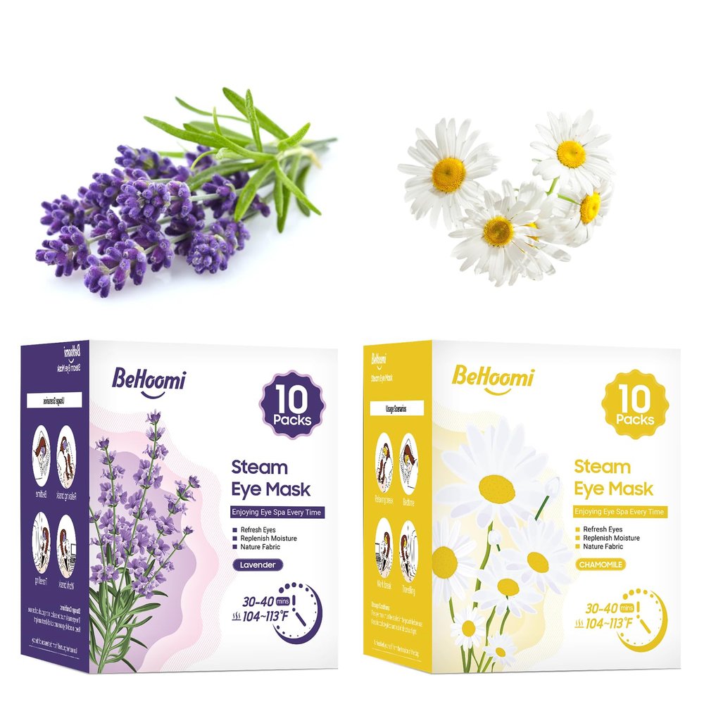 BeHoomi Steam Eye Mask, 20 Packs Heated Eye Mask, Self Heating Disposable SPA Warm Compress for Eyes (Lavender & Chamomile)