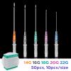 50Pcs Mixed Catheter Piercing Needles IV Catheter Needles 14G 16G 18G 20G 22G Hollow Needles Ear Nose Piercing Needle for Lip Tongue Belly Navel Nipple Professional Piercing Tools view 2