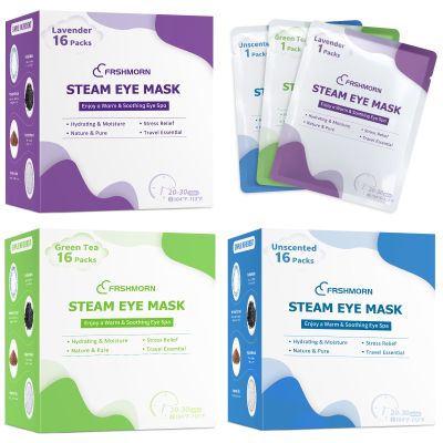 FRSHMORN 48 Packs Steam Eye Mask, Heated Eye Mask Warm Compress for Eyes, Self Heating Disposal Eye Mask Comfortable Sleep Mask for Home Spa, Travel Essentials (Unscented & Lavender & Green Tea)