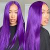 RONGDUOYI Light Purple Lace Front Wig Long Straight Lace Frontal Glueless Synthetic Hair Long Purple Colored Wigs for Women Daily Party Cosplay view 2