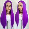 RONGDUOYI Light Purple Lace Front Wig Long Straight Lace Frontal Glueless Synthetic Hair Long Purple Colored Wigs for Women Daily Party Cosplay view 4