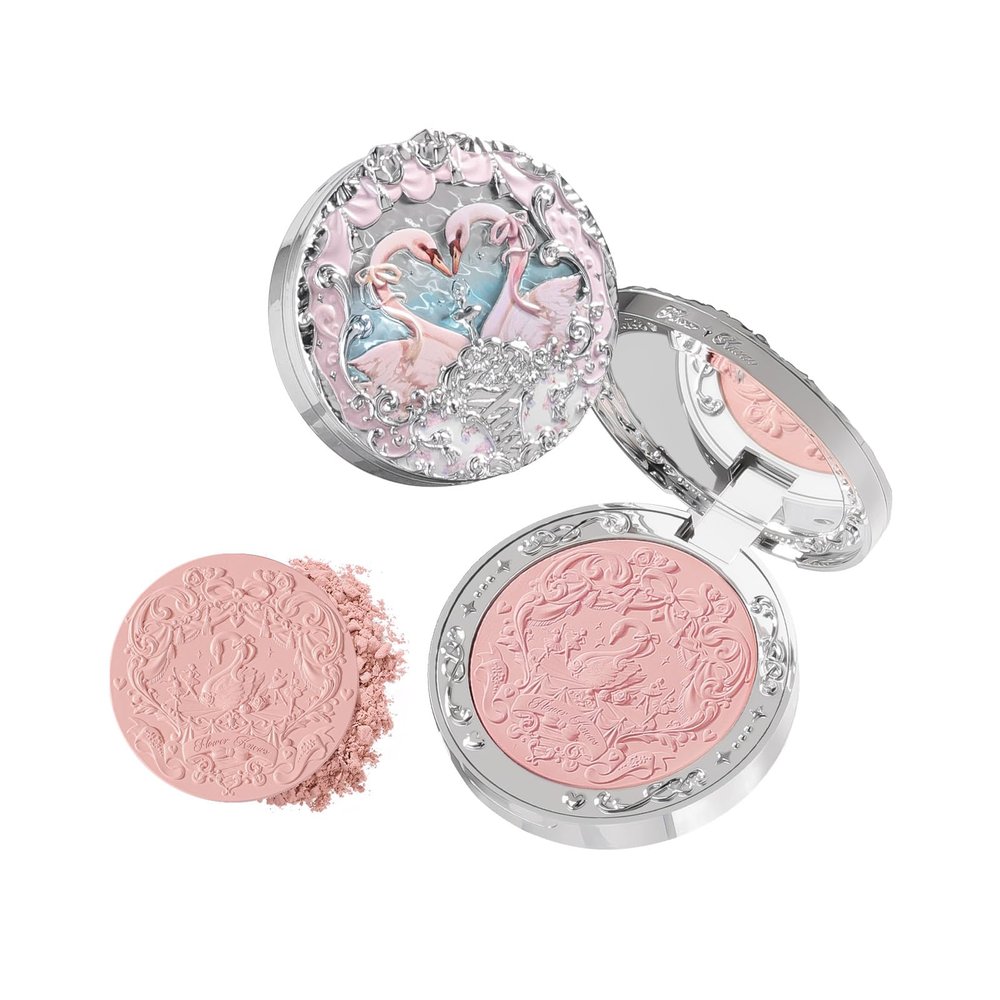 Flower Knows Swan Ballet Embossed Blush,Soft Pink Matte Powder Blush for Cheeks,Buildable & Blendable Face Makeup,Soft Long-Lasting Cute Make Up for Women & Girls,0.17 Oz(02 Romanticism)
