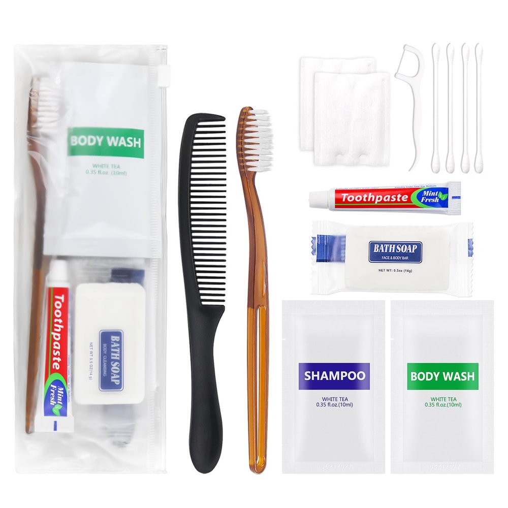 50 Sets Toiletry Kits Homeless Personal Hygiene Kit Bulk Homeless Care Package Supplies Travel Toiletry Kit Homeless Hygiene Kit Bulk for Men Women Charity Disposable Toiletry Kit(8-IN-1)