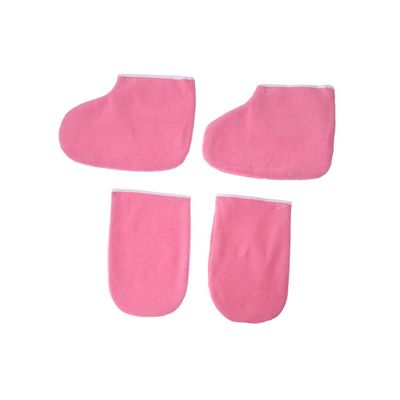BIUDECO 2pairs Paraffin Wax Treatment Gloves and Booties Heat Retention Mitts of Cozy Foot Covers for Manicure and Pedicure Pink