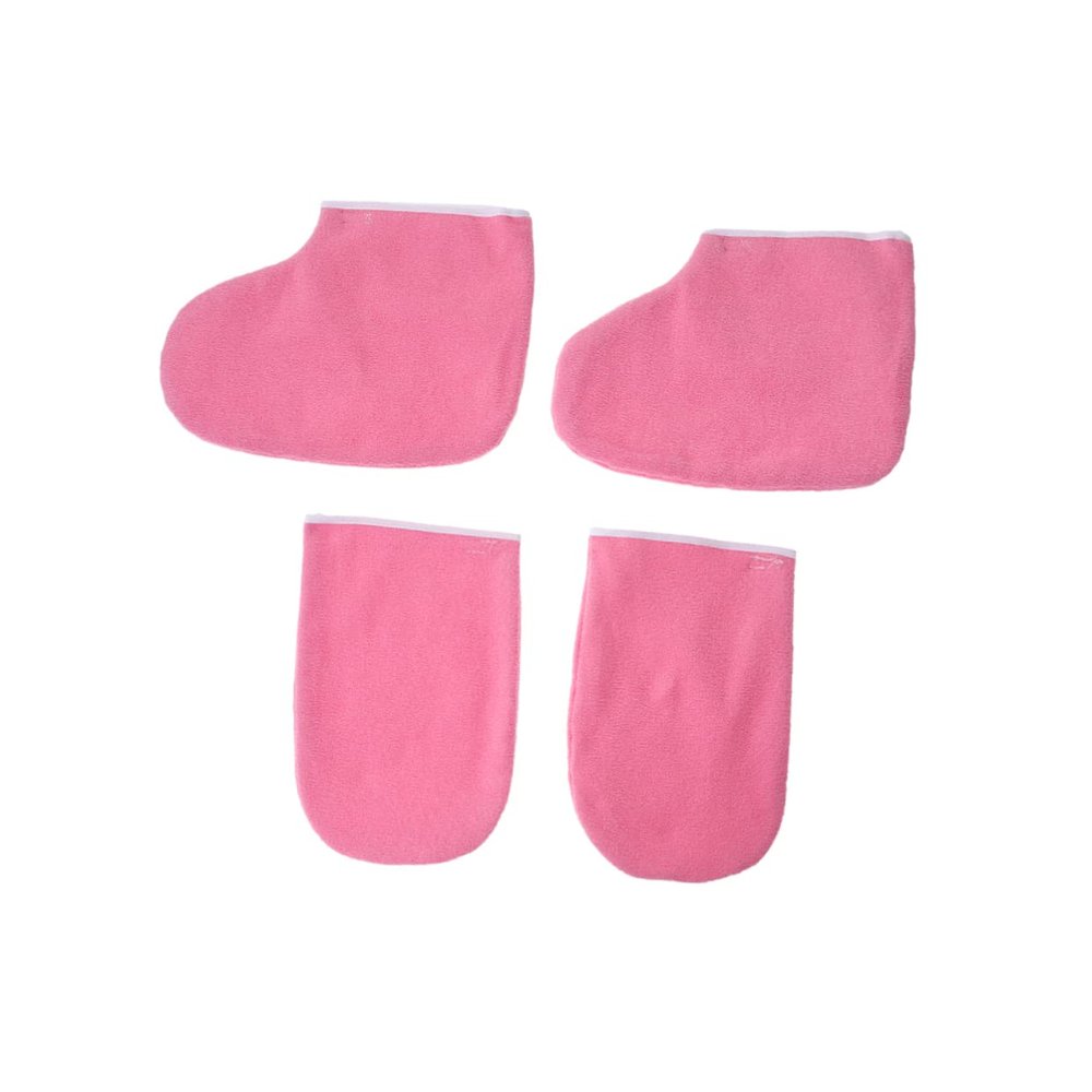 BIUDECO 2pairs Paraffin Wax Treatment Gloves and Booties Heat Retention Mitts of Cozy Foot Covers for Manicure and Pedicure Pink