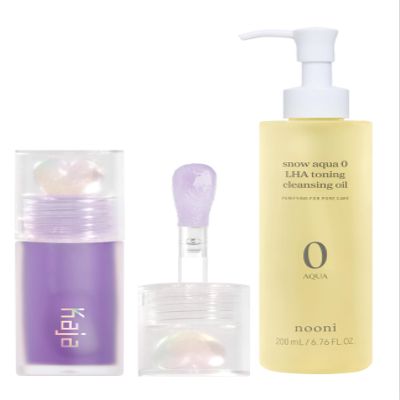 Kaja Juicy Glass Lip Plumping Oil 04 Grape Glowtini + NOONI Cleansing Oil - Snow Aqua 0 LHA Toning Pore Care Korean Facial Oil Cleanser, 6.76 fl.oz Bundle