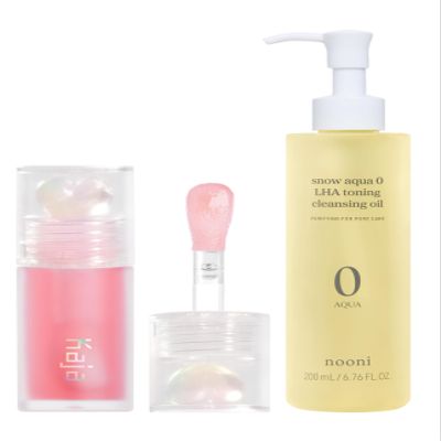 Kaja Juicy Glass Lip Plumping Oil 01 Rose Hip Spritz + NOONI Cleansing Oil - Snow Aqua 0 LHA Toning Pore Care Korean Facial Oil Cleanser, 6.76 fl.oz Bundle