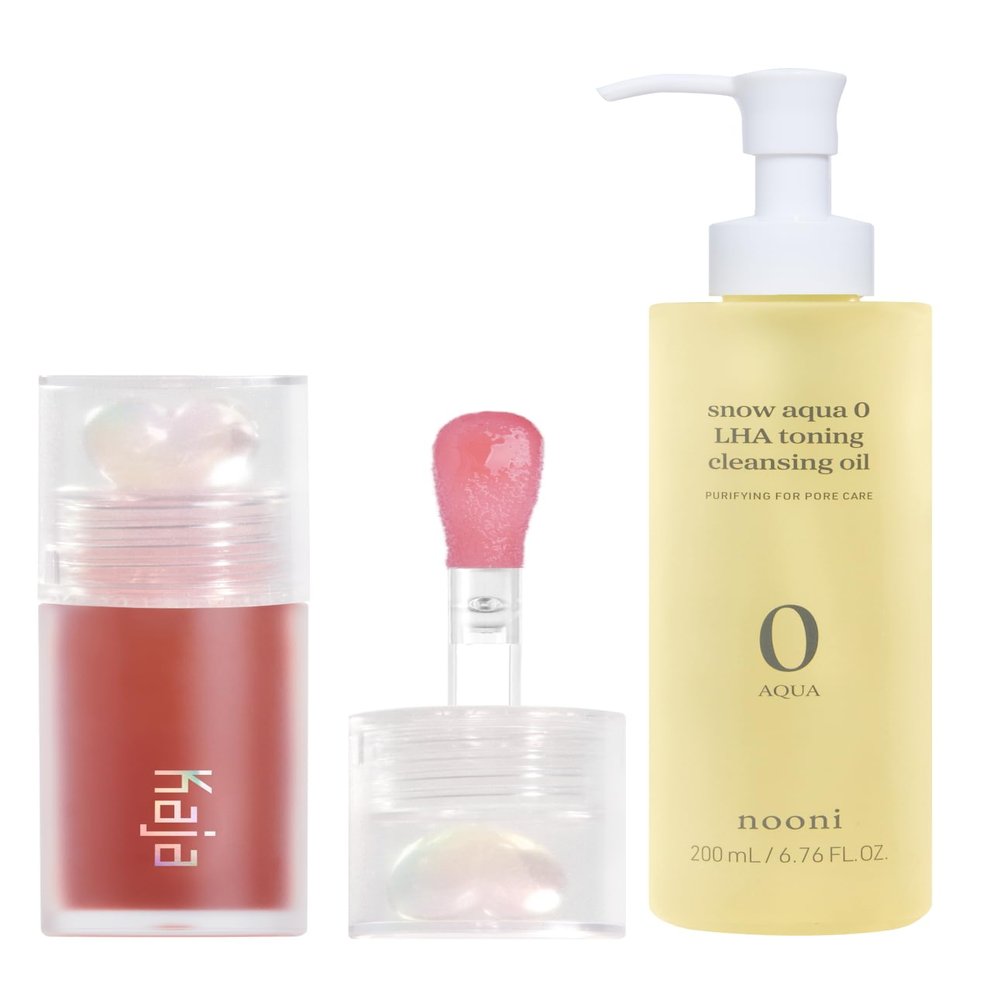 Kaja Juicy Glass Lip Plumping Oil 05 Plum Paloma + NOONI Cleansing Oil - Snow Aqua 0 LHA Toning Pore Care Korean Facial Oil Cleanser, 6.76 fl.oz Bundle
