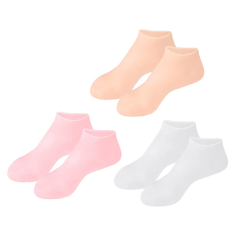 Didiseaon 3pairs Moisturizing Foot Socks for Dry Hydrating Foot Covers for Women and Girls Soft and Breathable Washable Design White and Skin Tone