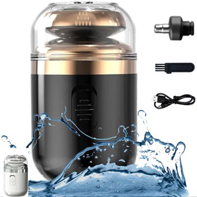 Capsule Razor, Mini Portable Electric Shaver, 2-in-1 Capsule Shaver & Nose Hair Trimmer, Portable Multifunctional Capsule Shave Men's Razor, with Nose Hair Trimmer, Waterproof (Black)