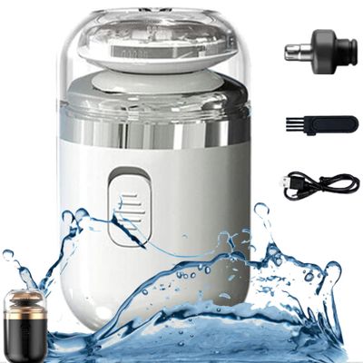 Capsule Razor, Mini Portable Electric Shaver, 2-in-1 Capsule Shaver & Nose Hair Trimmer, Portable Multifunctional Capsule Shave Men's Razor, with Nose Hair Trimmer, Waterproof (White)