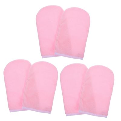 Hoement 3pairs Moisturizing Paraffin Wax Gloves Soft Hand Mittens for Reusable Hand for DIY Waxing and Daily Skin Moisture Pink White Trim