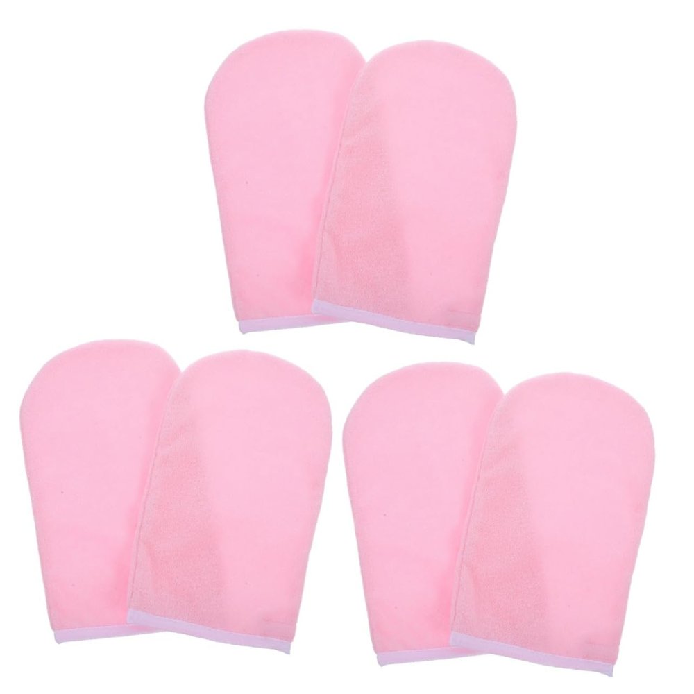 Hoement 3pairs Moisturizing Paraffin Wax Gloves Soft Hand Mittens for Reusable Hand for DIY Waxing and Daily Skin Moisture Pink White Trim