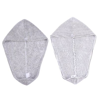 IWOWHERO 2pcs Quick Dry Hair Drying Towels Ultra-Absorbent Bath Caps for Fast Water Absorption Lightweight for Home Travel and Gym Use Grey Stripes