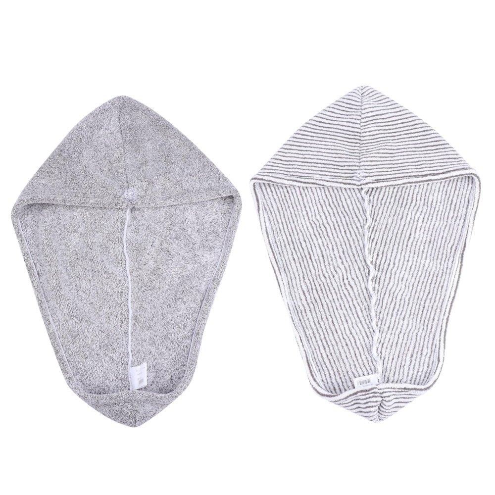 IWOWHERO 2pcs Quick Dry Hair Drying Towels Ultra-Absorbent Bath Caps for Fast Water Absorption Lightweight for Home Travel and Gym Use Grey Stripes