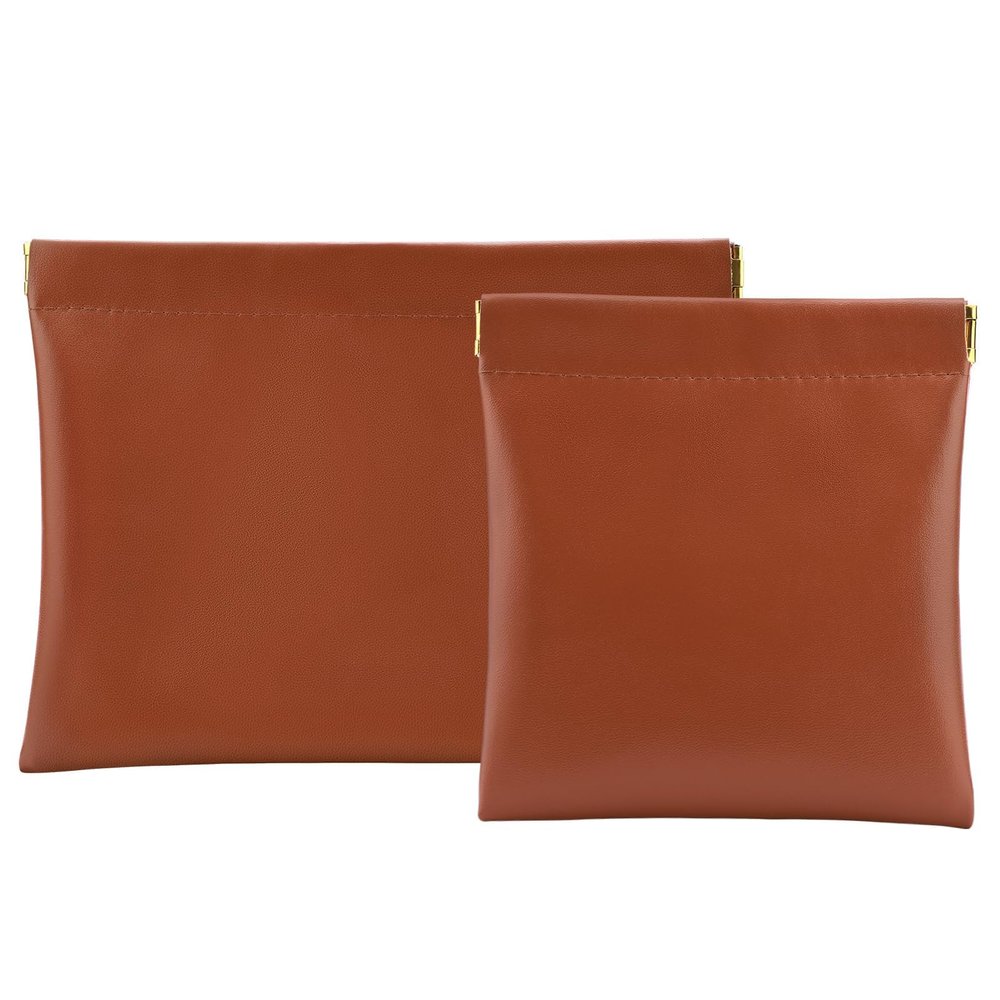 2 PCS Ladies Small Makeup Bag for Purse,Small Makeup Pouch,Purse organizer,Coin purse lipstick Cosmetic Accessories Organizer,Travel Set Organizer,Waterproof Portable Zipperless Self-Sealing(Brown)