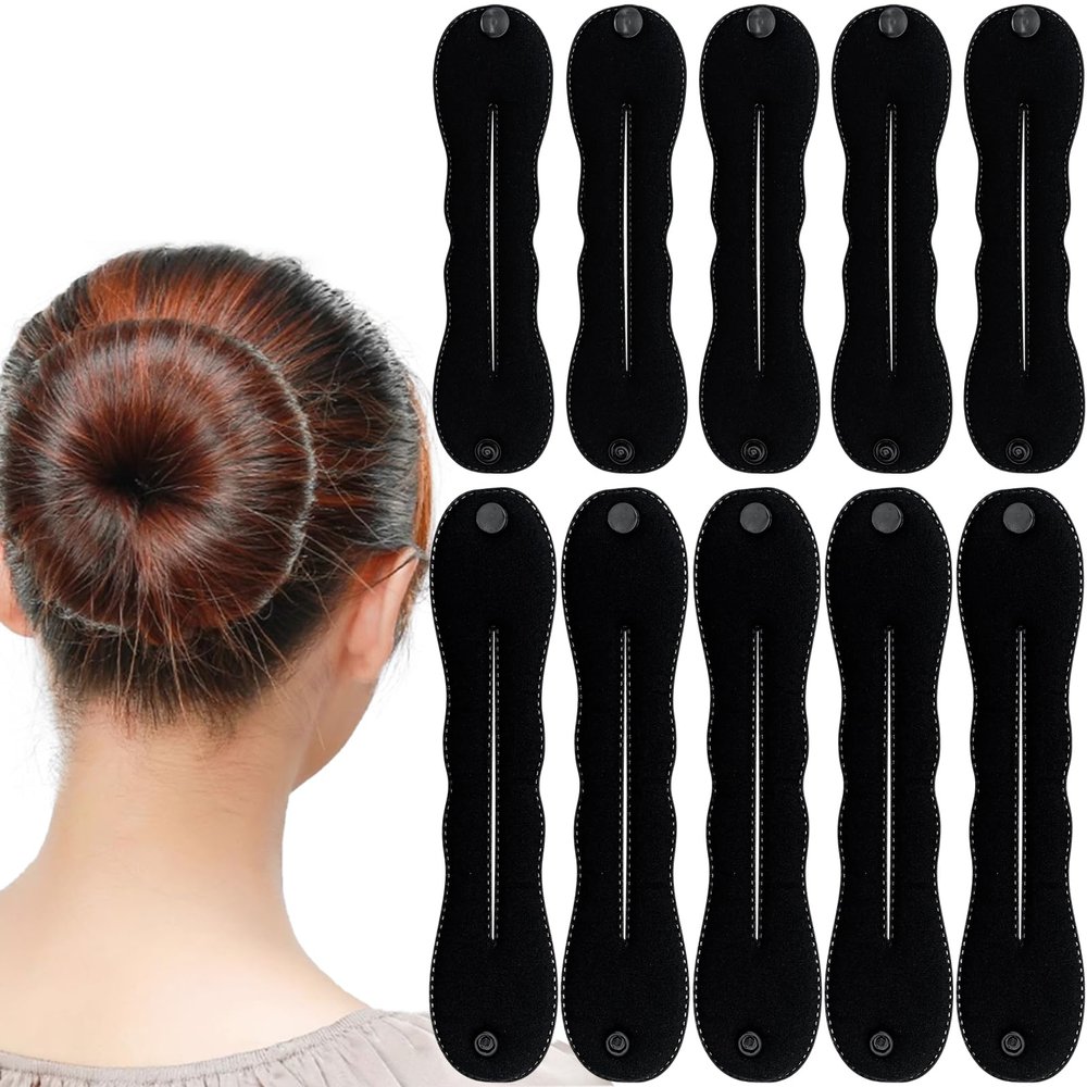 10Pcs Hair Bun Maker Black Lazy Hair Curler Bun Clips French Deft Maker Snap Roll Sponge Flexible Chignon Donut Quick Twister Hair Styling Accessories for Women Girls