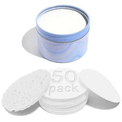 AOA Studio 50-Count Compressed Facial Sponges 100% Natural Cosmetic Spa Sponges for Facial Cleansing, Exfoliating Mask, Remove for Makeup, Dead Skin, and Dirt (White, 50 counts)