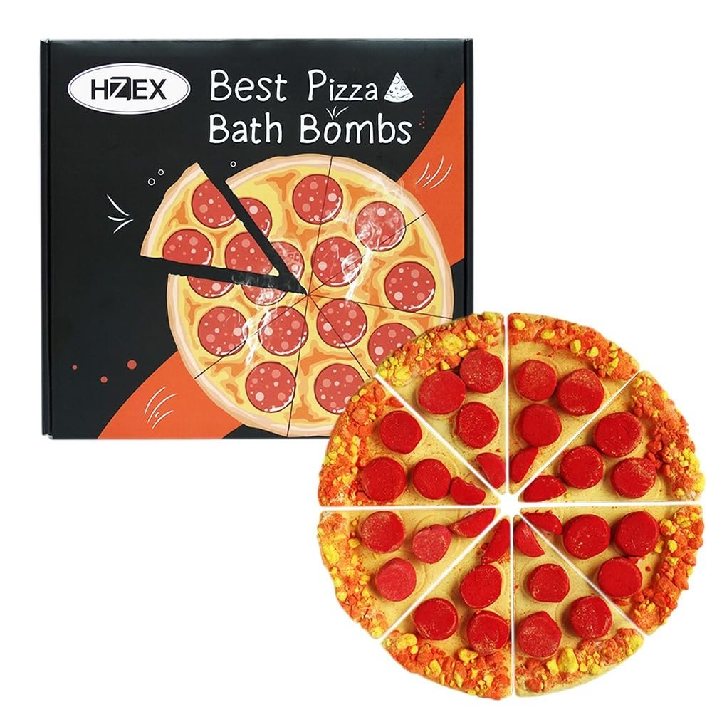 HZEX Pizza Bath Bombs Set of 8 Slices Large Fizzies for Relaxing Bubble Bath, Handmade Spa Gift for Women, Men & Kids Fun Pizza-Shaped Aromatherapy Bath Bomb Gift Set
