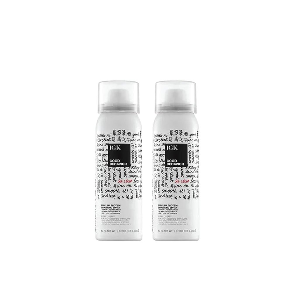 IGK Good Behavior Spirulina Protein Smoothing Travel Size Hairspray | Keratin Like Treatment | Hair Heat Protectant Spray | Frizz Control + Shine | 2.4 Fl Oz (Pack of 2)