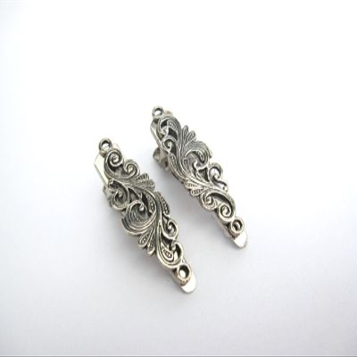 2 extra tiny small silver metal filigree alligator hair clip fine thin hair