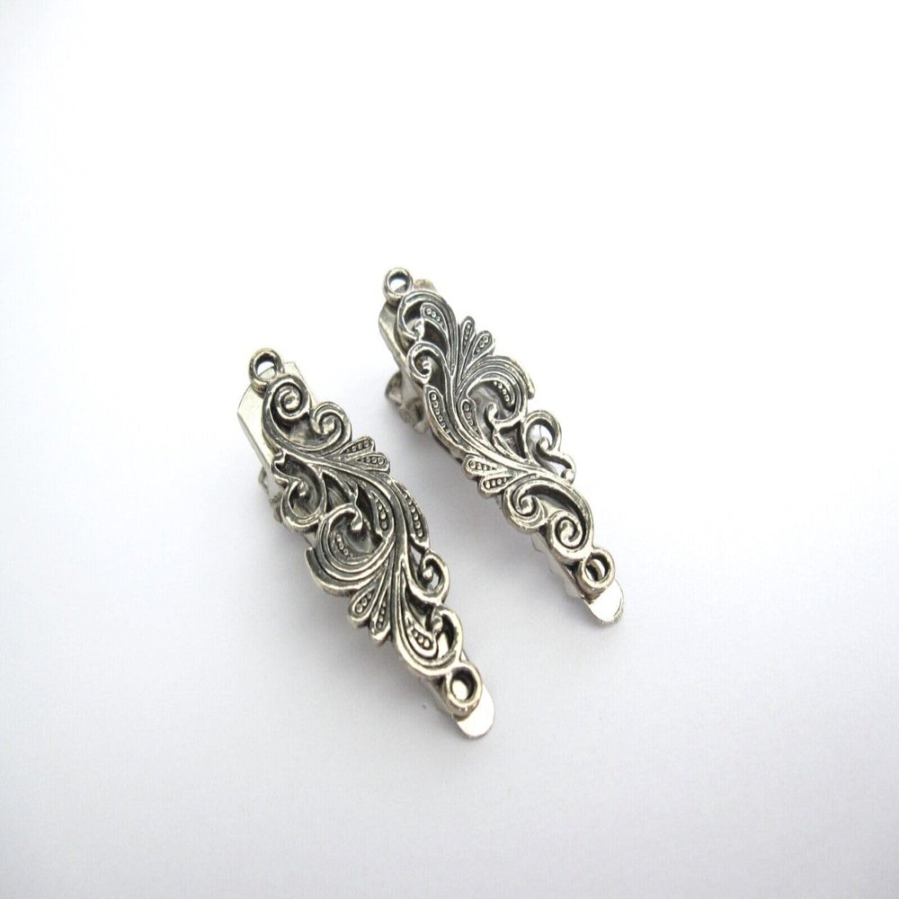 2 extra tiny small silver metal filigree alligator hair clip fine thin hair