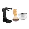 Baluue 1set Beard Brush Shaving Kit Shaving Cup and Stand Portable Men's Grooming Essentials for Daily Use Black Set view 1