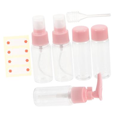 IWOWHERO 7pcs Refillable Travel Bottles Set Leakproof Squeezable Toiletry Containers for Shampoo Lotion Wash Pearlescent Pink Travel Tube Collection