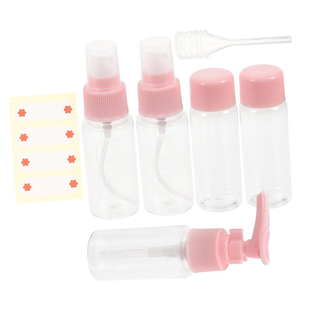 IWOWHERO 7pcs Refillable Travel Bottles Set Leakproof Squeezable Toiletry Containers for Shampoo Lotion Wash Pearlescent Pink Travel Tube Collection