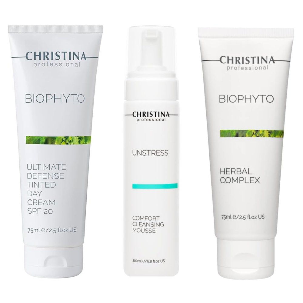 -CHRISTINA- Bio Phyto Tinted Day Cream with SPF 20, 75ml + Bio Phyto Herbal Complex, 75ml + Unstress Cleansing Mousse, 200ml