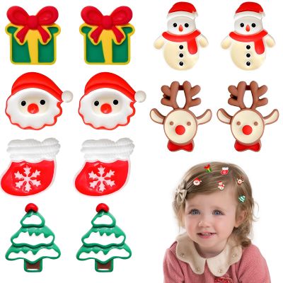 12Pcs Lovely Christmas Hair Clips Christmas Hair Accessories Gifts, Mini Christmas Tree Holiday Hair Bows, Christmas Hair Accessories for Female Reindeer Hair Clips Mini Santa Hat Clips for Girls