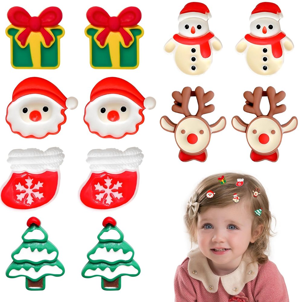 12Pcs Lovely Christmas Hair Clips Christmas Hair Accessories Gifts, Mini Christmas Tree Holiday Hair Bows, Christmas Hair Accessories for Female Reindeer Hair Clips Mini Santa Hat Clips for Girls
