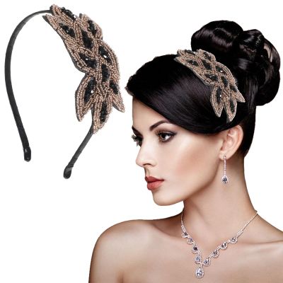 1920s Headbands for Women Flapper Headband Floral Leaf Flapper Headpiece Head Bands Accessories 20s Rhinestone Flapper Vintage Hair Valentines Accessory 1920s Headpiece Gatsby Hair Accessories