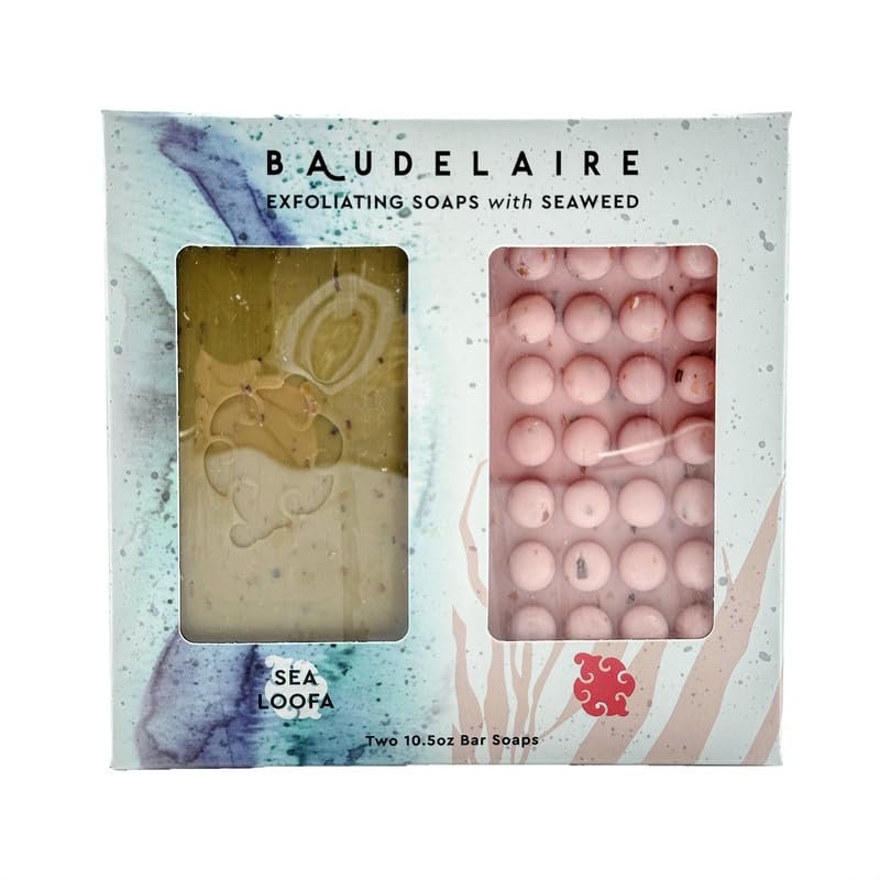 Baudelaire Loofa Duo Set - Exfoliating Sea & Grapefruit Soap Bars - Natural Fragrance - Hydrating & Moisturizing Triple-Milled Luxury - 10.5 Oz Each
