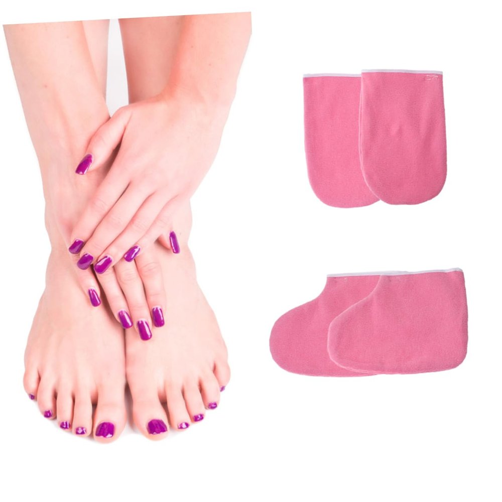 VINTORKY 2pairs Paraffin Wax Mitts Booties Cotton Gloves for Heat Retention Pink for Manicure Pedicure Care for Moisturizing Treatments