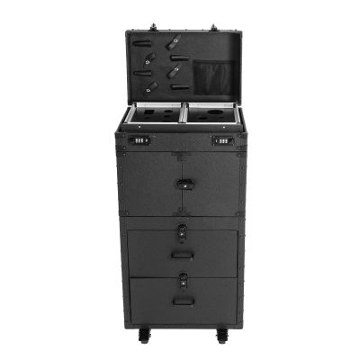 BRICZUNA Makeup Train Case, Aluminum Cosmetic Case Lockable Rolling Makeup Travel Case,Beauty Salon Cosmetic Luggage with 4 Keys and 4 Universal Casters,Black