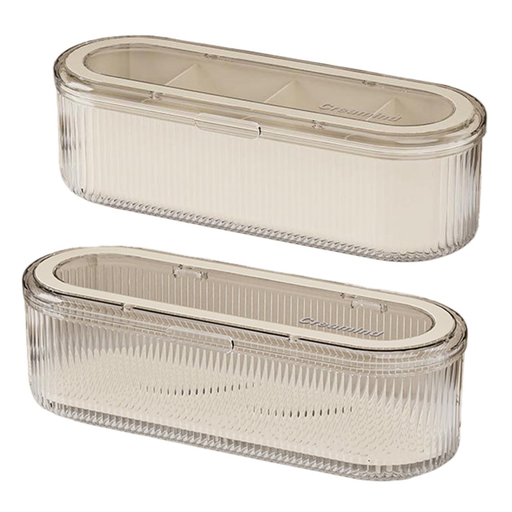 2PCS Makeup Sponge Holder with 4 Compartment, Clear Makeup Brush Holder with Lid, Cosmetics Organizer for Vanity, Bathroom, Bedroom