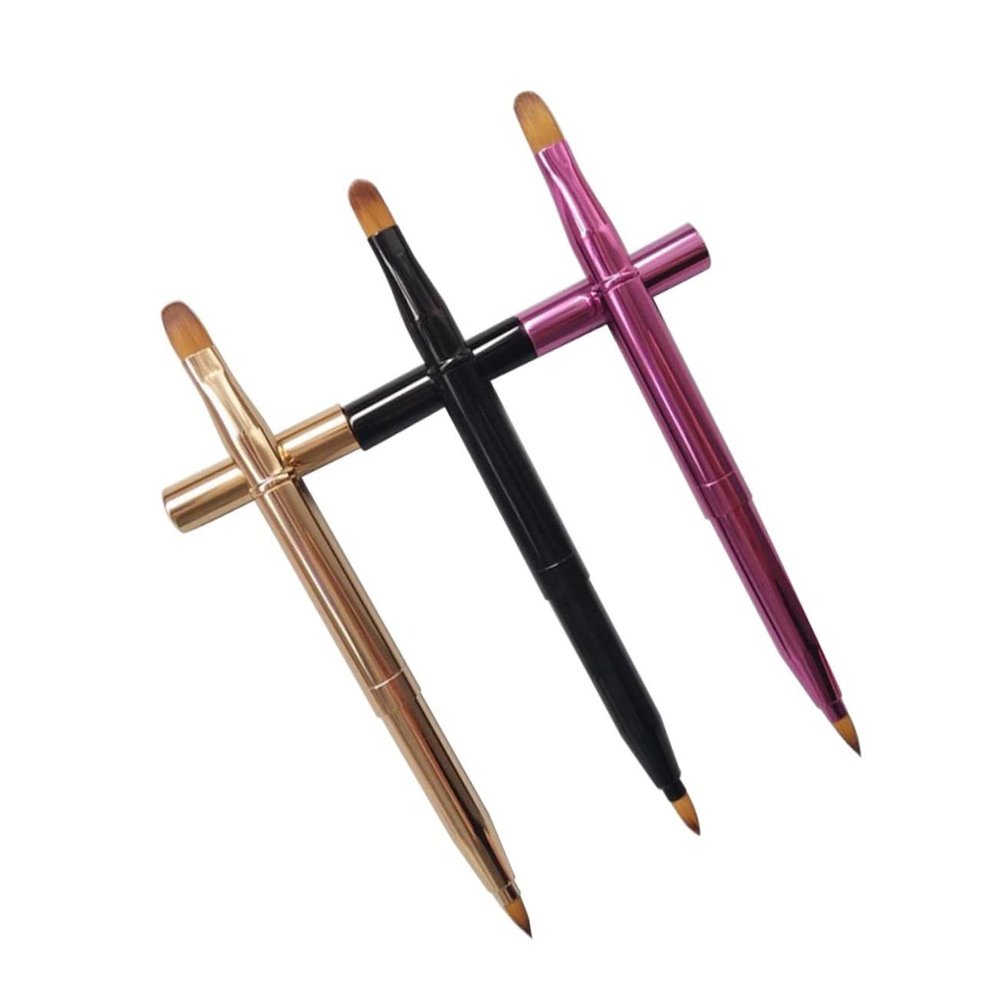 VINTORKY 3pcs Retractable Lip Brush Set Dual Sided Lipstick Liner Applicator Flexible Makeup Brush for Lips Gloss Concealer Portable for Travel