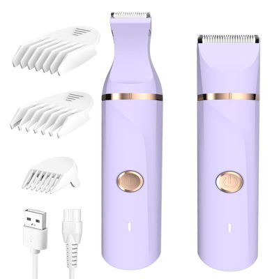 Bikini Trimmer for Women,Painless Electric Razor for Pubic Hair,Rechargeable Body Hair Trimmer,Electric Shaver Removal with Snap-in Ceramic Blades IP7X Washable Head,Wet and Dry Use, Light Purple
