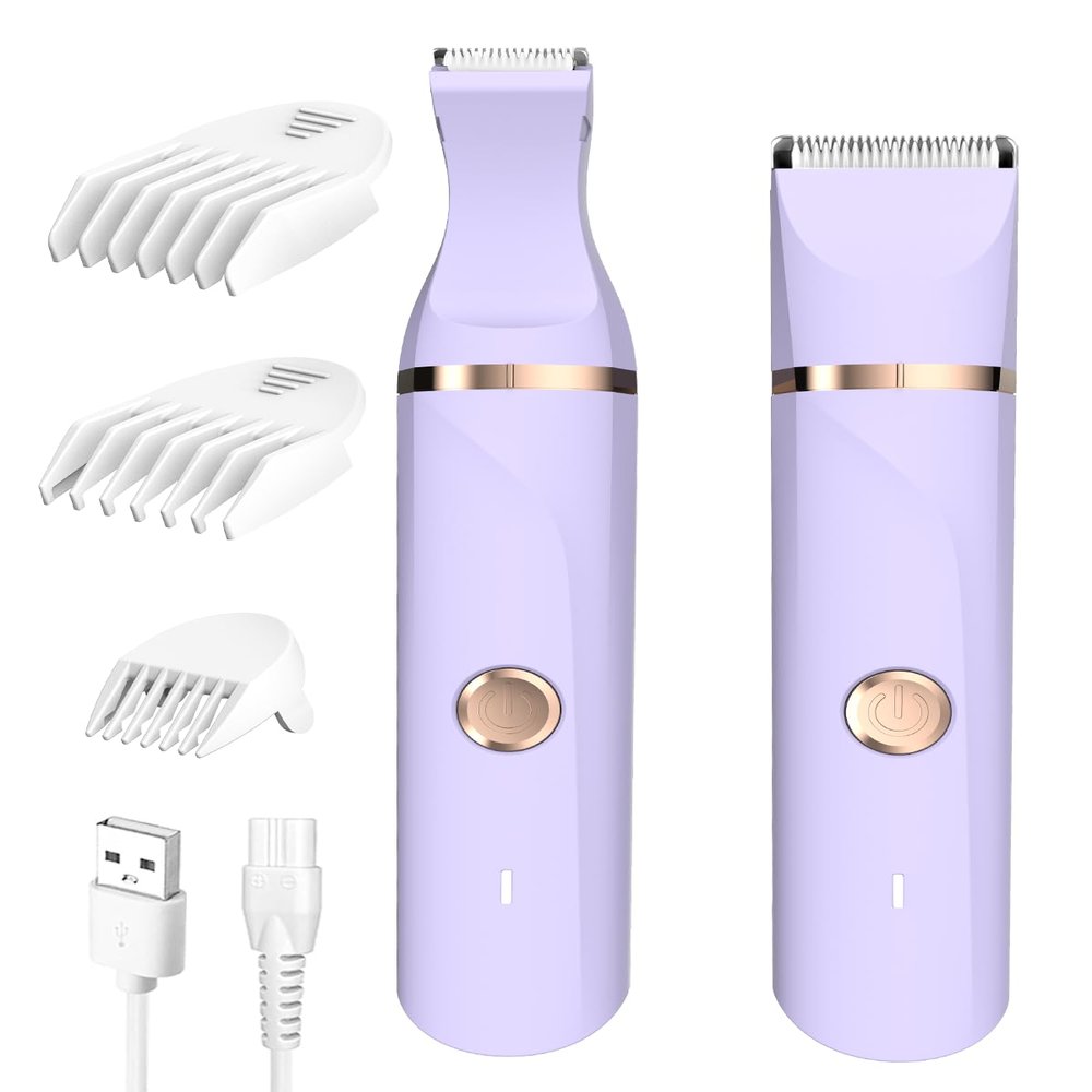 Bikini Trimmer for Women,Painless Electric Razor for Pubic Hair,Rechargeable Body Hair Trimmer,Electric Shaver Removal with Snap-in Ceramic Blades IP7X Washable Head,Wet and Dry Use, Light Purple