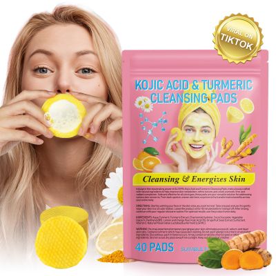 Turmeric Kojic Acid Cleansing Pads, 40pcs Kojic Acid and Turmeric Cleansing Pads with Vitamin B5, Sugar Cleansing for Face