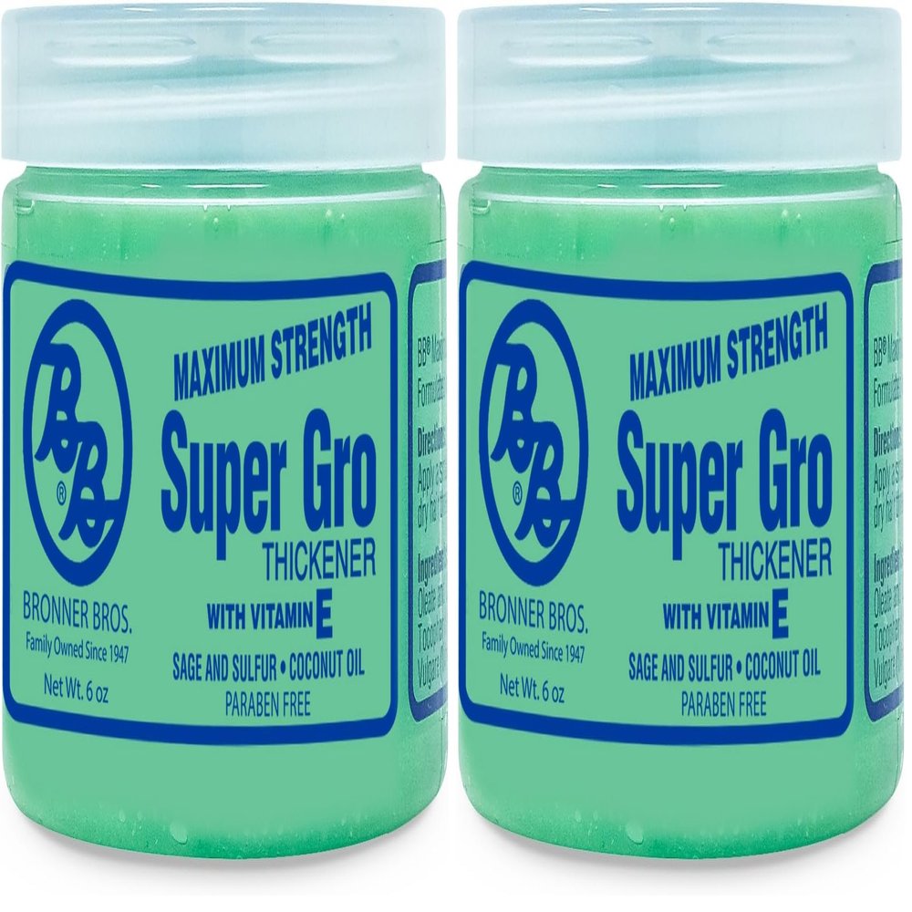 Bronner Bros Super Gro Max - Maximum Strength Hair Treatment for Dry Itchy Scalp with Vitamin E, Sage, Sulfur & Coconut Oil - Hydrate Dry Damaged Hair, Reduce Breakage, Enhance Scalp Health - 6 oz