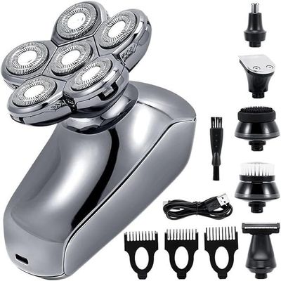 Electric Shavers for Bald Men, 6in1 Electric Razor Electric Shaver USB Rechargeable Shaving Machine for Men Beard Razor Wet-Dry Dual Use Water Proof Fast Charging