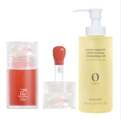 Kaja Juicy Glass Lip Oil 06 Apple Cider + NOONI Cleansing Oil - Snow Aqua 0 LHA Toning Pore Care Korean Facial Oil Cleanser, 6.76 fl.oz Bundle