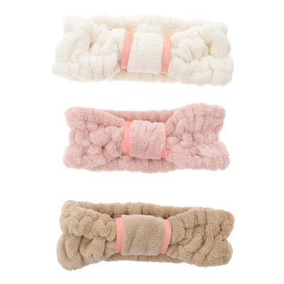 BIUDECO 3pcs Coral Fleece Bowknot Headband for Spa Yoga Makeup Face Washing Soft Elastic Hairband for Skincare Comfortable Breathable Design Random Colors