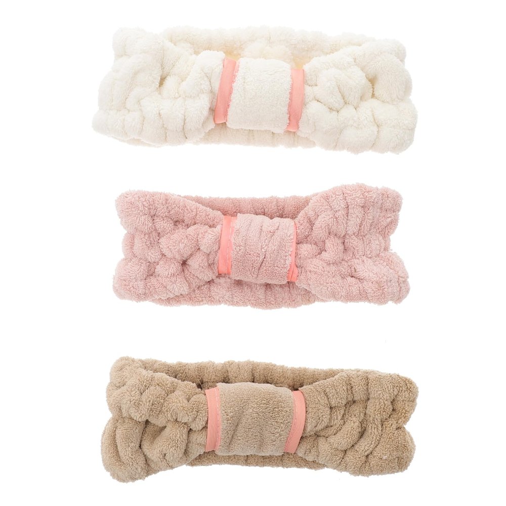 BIUDECO 3pcs Coral Fleece Bowknot Headband for Spa Yoga Makeup Face Washing Soft Elastic Hairband for Skincare Comfortable Breathable Design Random Colors